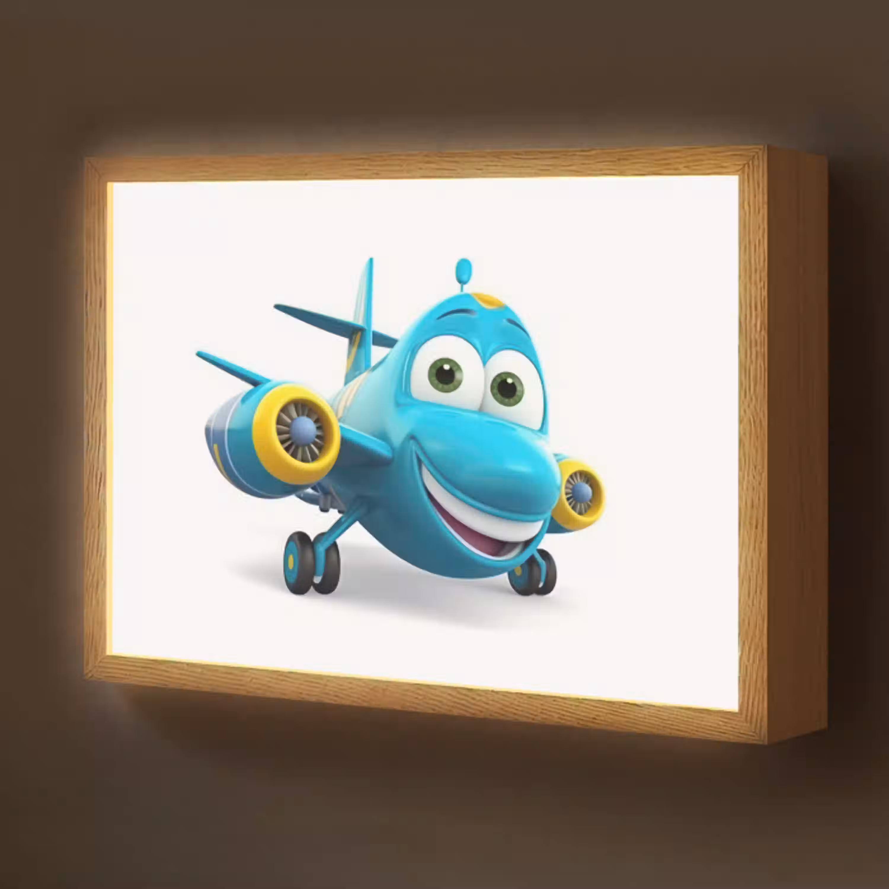 Vliegtuig - Blauw - Kinderen - Jongens Light Box met batterij (Wandlamp kind) middel -z3d_website