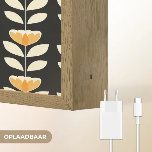 Retro - Bloem - Zwart - Okergeel Light Box met batterij (Wandlamp) middel 907 -USP_websiteoplaadbaarNL