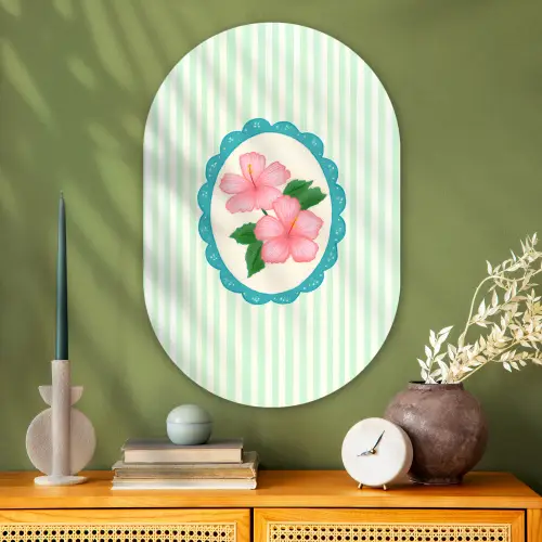 Bloemen - Ovaal - Strepen - Groen Wandcirkel Ovaal Glas middel -sfeer2