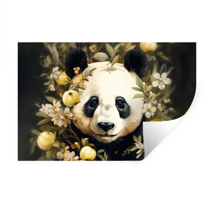 Panda - Pandabeer - Wilde dieren - Natuur - Bloemen Muursticker klein -3d