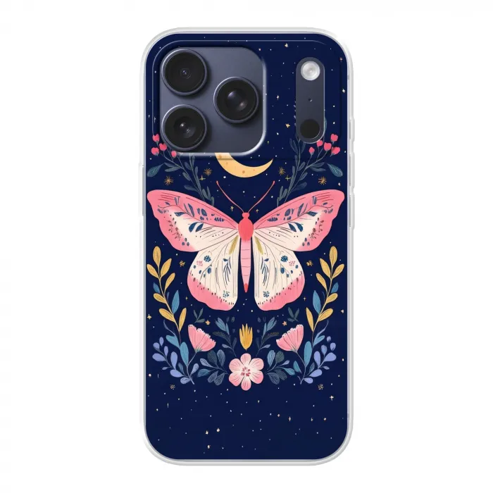 Vlinder - Maan - Bloemen - Sterrenhemel Telefoonhoesje iPhone 17 Pro klein -3d