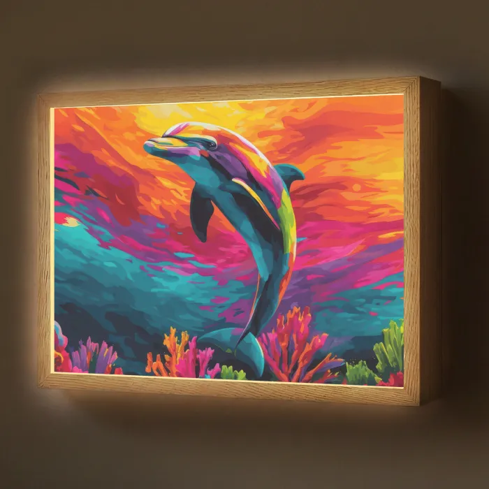 Dolfijn - Kleurrijk - Oceaan - Koraal Light Box met batterij (Wandlamp) middel -z3d_website