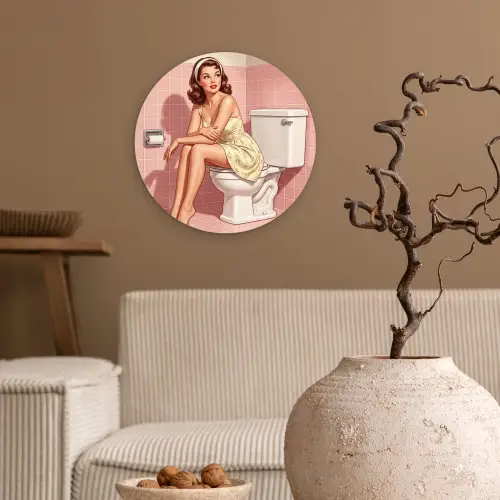 Roze - Retro - Vrouw Wandcirkel kunststof plaat 5mm dik klein -sfeer1