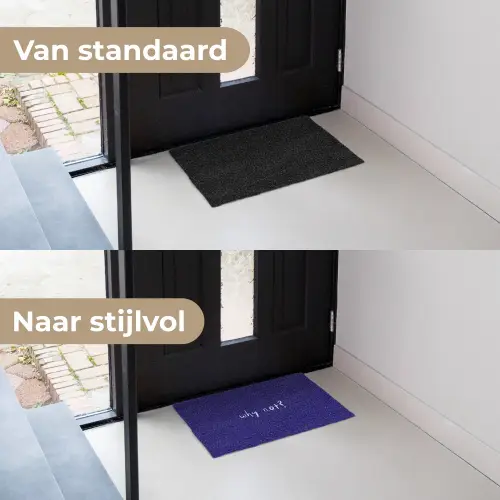 Why not - Blauw - Handgeschreven Deurmat klein -voor-na_NL