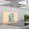 Dino - Boba - kawaii - Oranje keuken achterwand spatscherm klein -3d_schuin