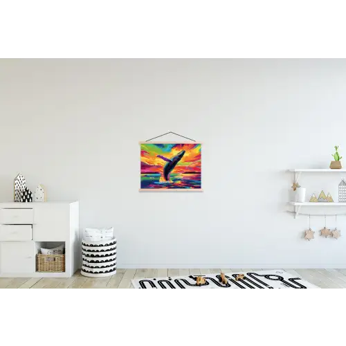 Zonsondergang - Walvis - Geschilderd - Kleurrijk textielposter latten blank klein -kinderkamer