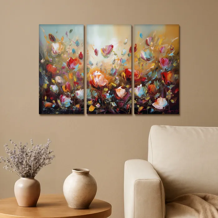 Bloemen - Abstract - Verflook - Kleurrijk Canvas - Meerluiken 3 luik klein -sfeer1