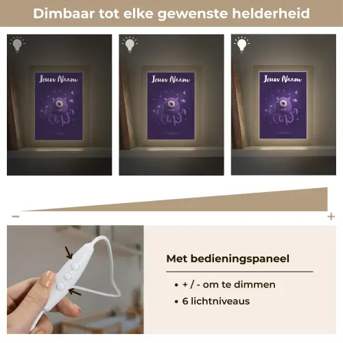 Monster - Paars - Ruimte Light Box met kabel (Kinderlampje) klein -USP_dimbaarNL