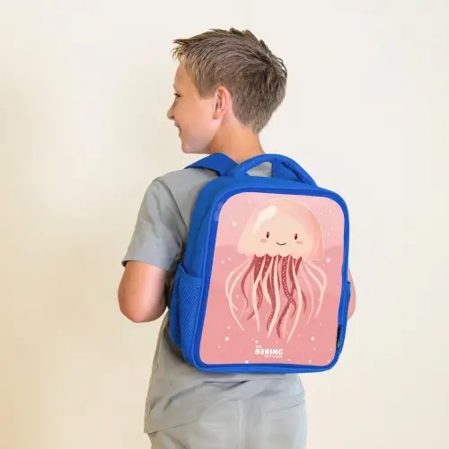 Roze kwal met gezicht Kinderrugzak - Blauw middel -sfeer2