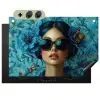 Vrouw - Bloemen - Vlinders - Blauw - Abstract Inductie beschemer met haakjes klein -3d