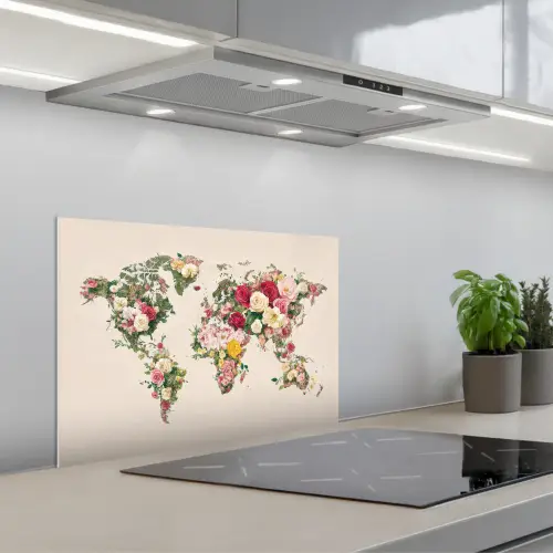 Wereldkaart - Bloemen - Roze keuken achterwand spatscherm klein -3d_schuin