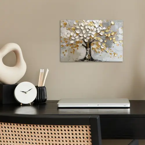 Boom - Beige - Grijs - Goud - Abstract poster papier klein -sfeer1
