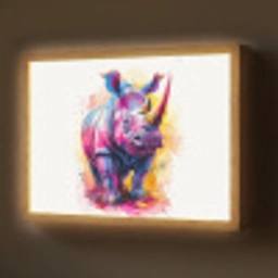 Neushoorn - Kleurrijk - Verf - Dieren Light Box met batterij (Wandlamp) middel -z3d_website
