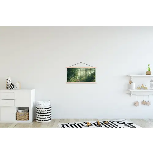 Bos - Pad - Zon - Bomen - Groen - Natuur textielposter latten blank klein -kinderkamer