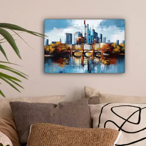 Bomen Frankfurt- Stad - Skyline - Brug canvas 2cm klein -sfeer1