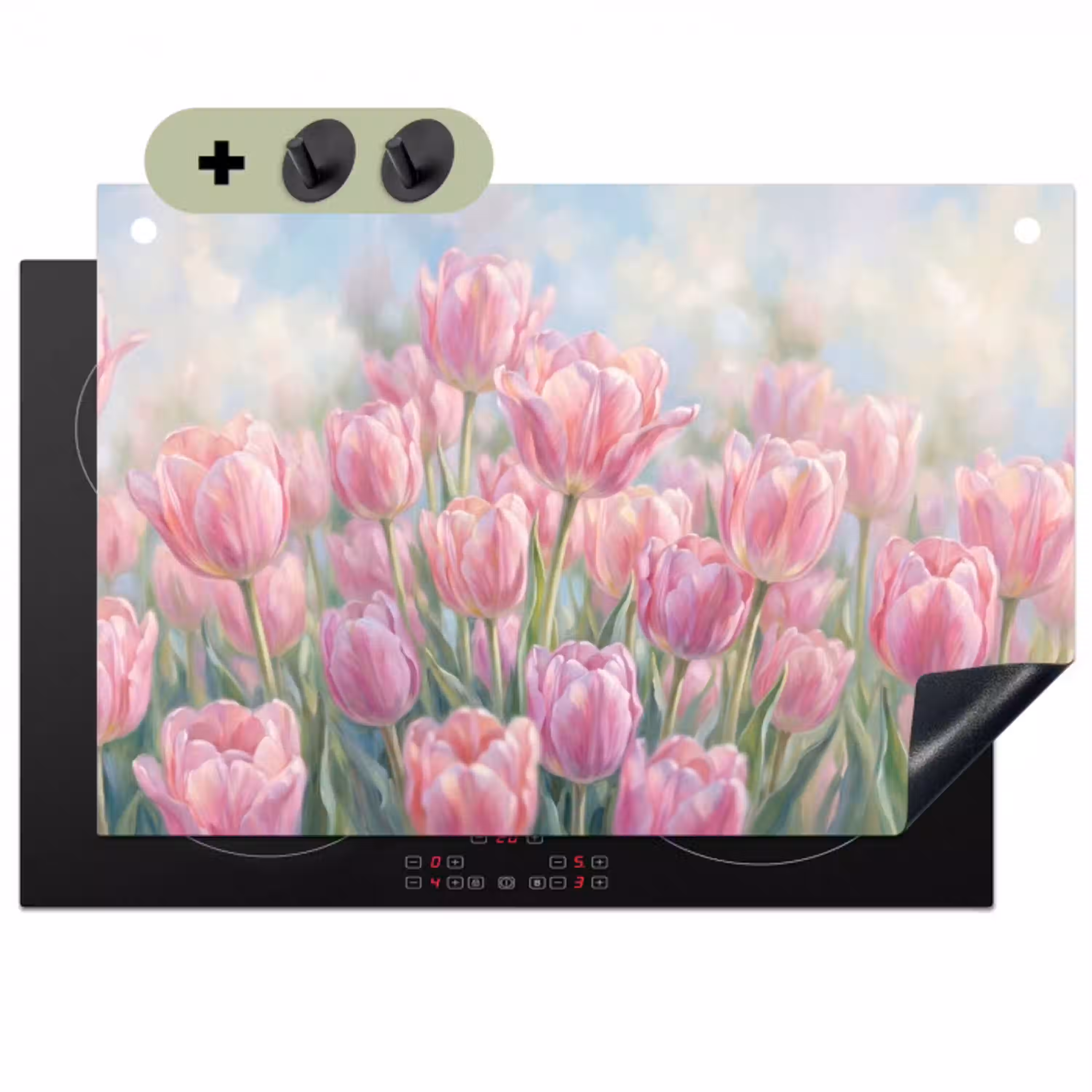 Tulpen - Veld - Lente - Roze Inductie beschemer met haakjes klein -3d