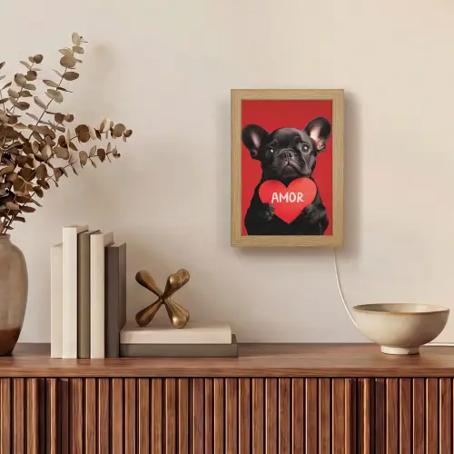 Amor - Hond  - Hartje - Rood Light Box met kabel (Tafellamp) klein -sfeer2