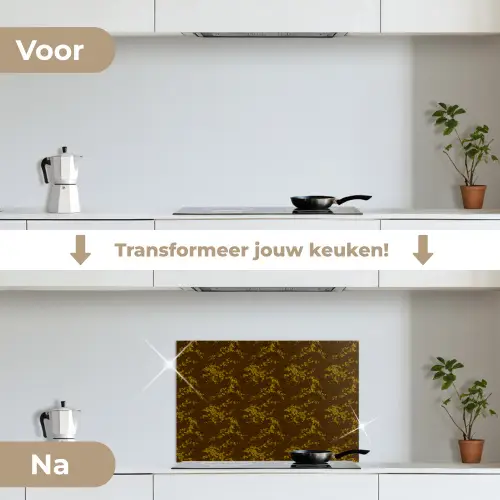 Bruin - Bloemen - Goud keuken achterwand spatscherm klein 900 -voor_na_NL