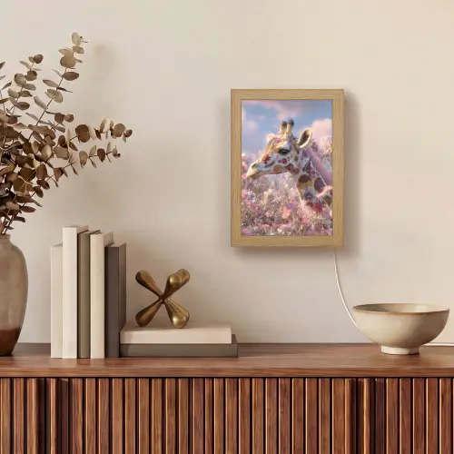 Giraffe - Bloemen - Roze Light Box met kabel (Tafellamp) klein -sfeer2