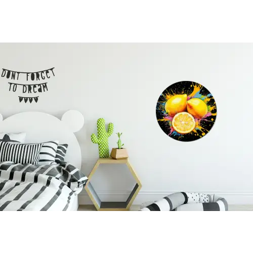 Citroen - Graffiti - Kleurrijk - Verf - Modern Wandcirkel aluminium klein -kinderkamer