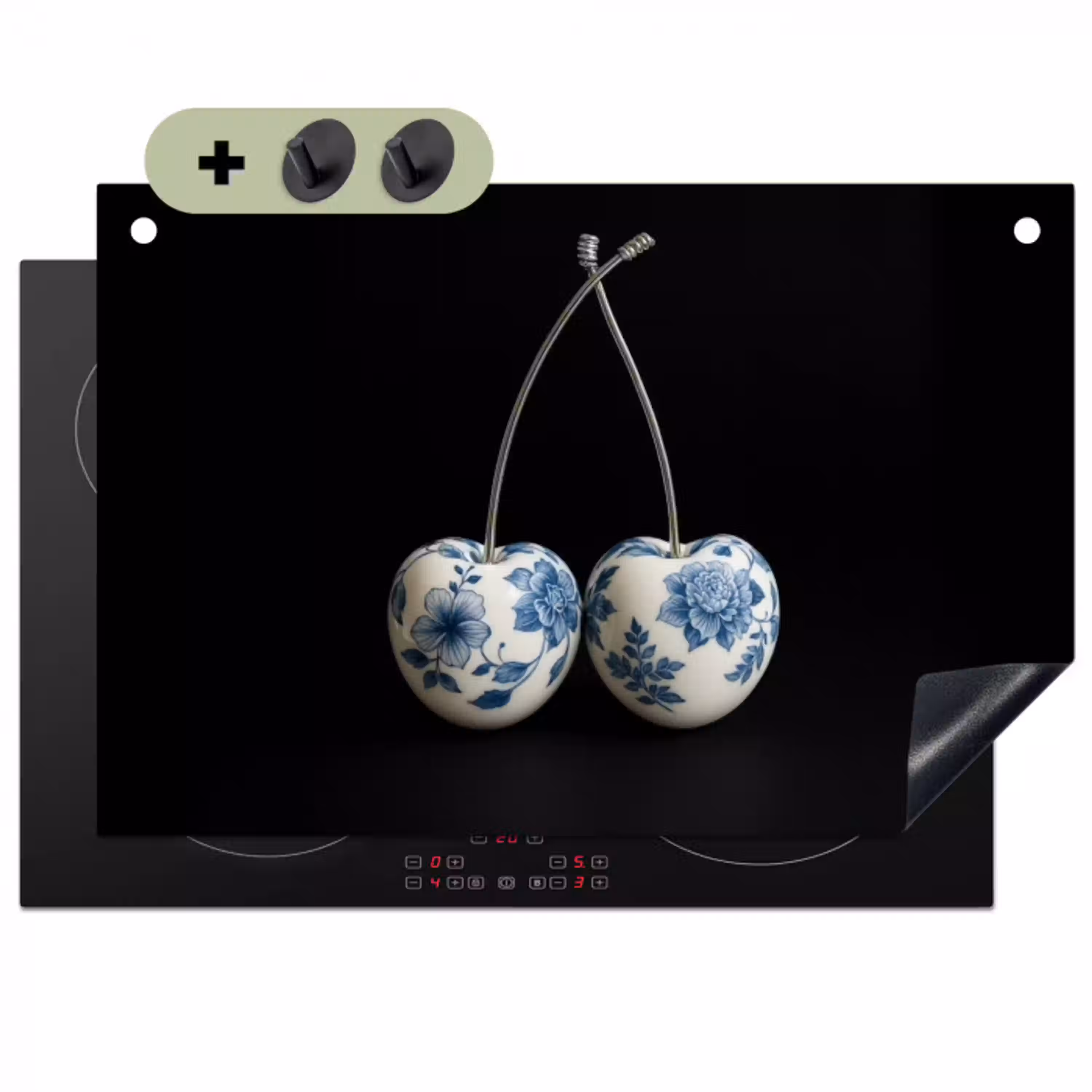 Kersen - Delfts blauw - Fruit Inductie beschemer met haakjes klein -3d