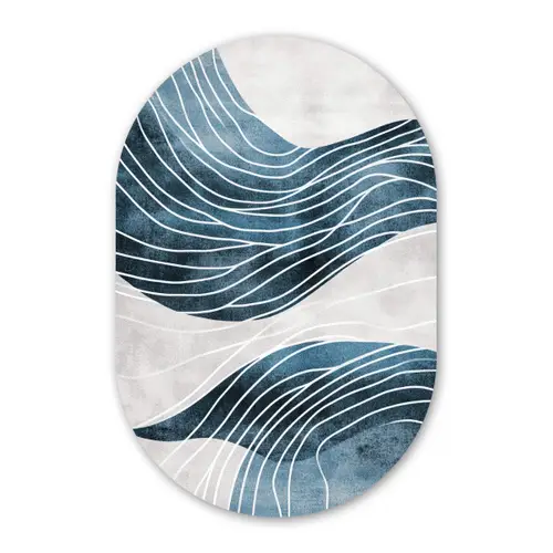 Lijnen - Golven - Abstract - Blauw Wandcirkel Ovaal Glas middel -3d