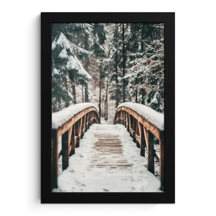 Brug - Winterlandschap - Bos - Natuur - Sneeuw fotolijst zwart zonder passe partout klein -3d