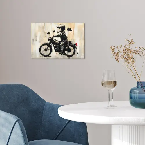 Vintage - Street art - Motor - Jongen - Graffiti - Zwart - Banksy poster papier klein -sfeer3