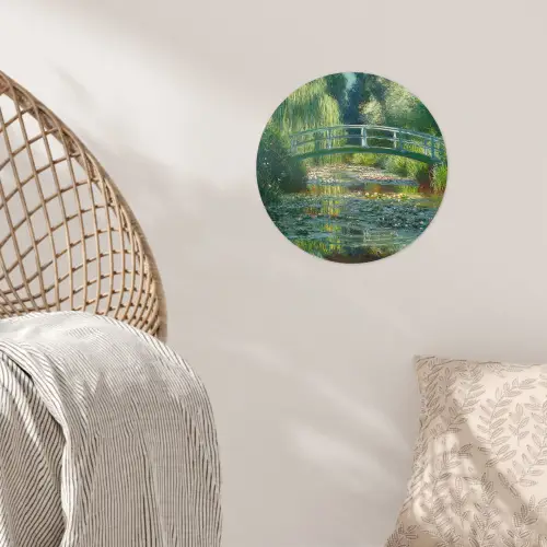 Brug - Hout - Vijver - Waterlelies Wandcirkel behangsticker klein -sfeer4