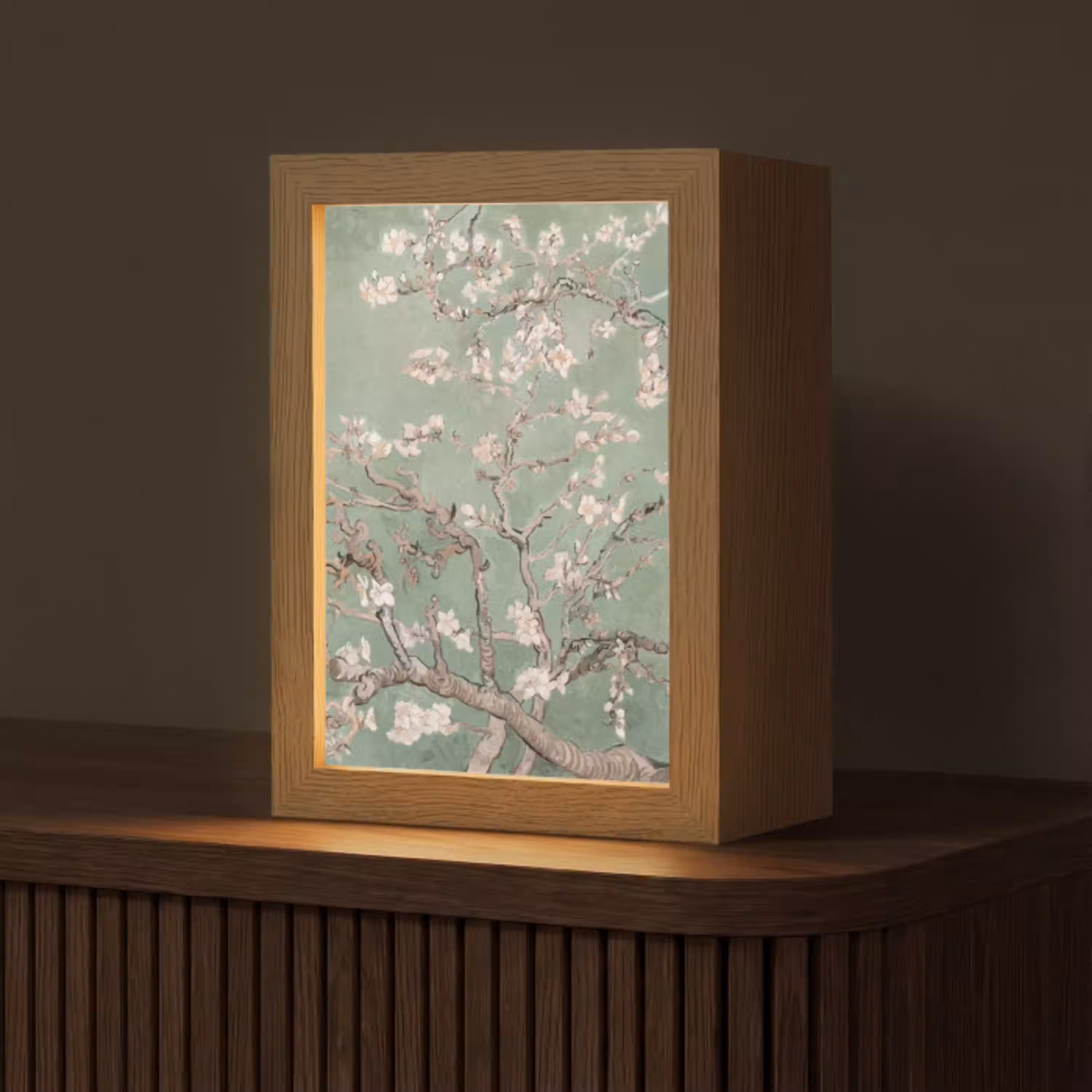 Amandelbloesem - Kunst - Van Gogh - Groen Light Box met kabel (Tafellamp) klein -z3d_website