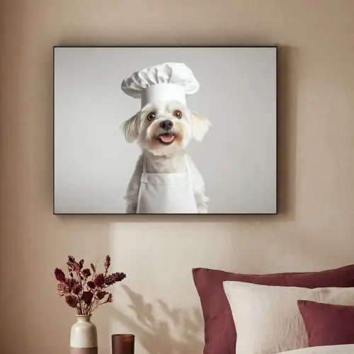 Hond - Wit - Kok Textielframe zwart klein -sfeer1