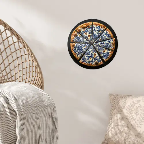 Pizza - Eten - Delftsblauw Wandcirkel behangsticker klein -sfeer4