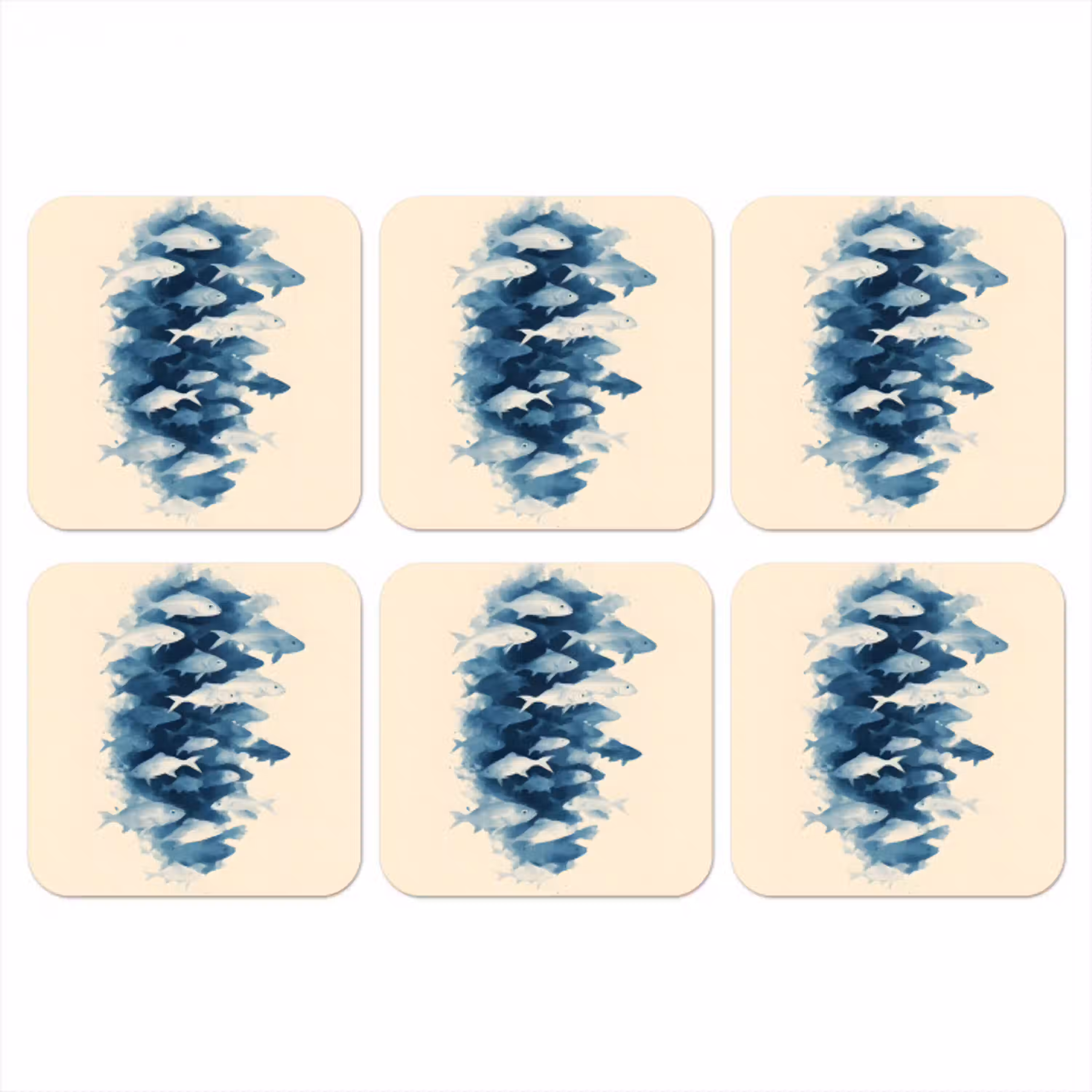 Vissen - Minimalistisch - Blauw onderzetter kurk middel -3d