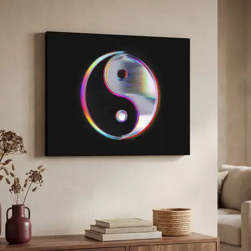 Yin-Yang - Cirkel - Regenboog Textielframe zwart klein -sfeer3