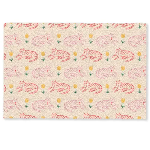 Rood - Roze - Katten - Bloemen Deurmat klein 898 -zkaufland3d