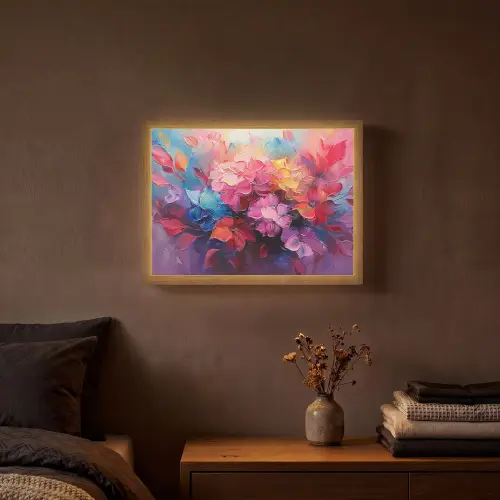 Bloemen - Verf - Abstract - Kleurrijk Light Box met batterij (Wandlamp) middel -sfeer4