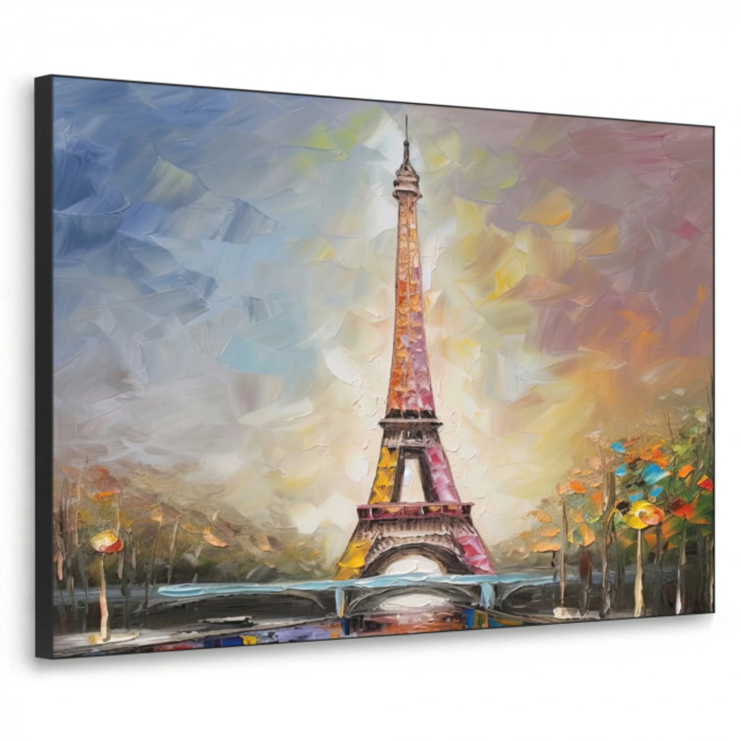 Eiffeltoren - Schilderij - Olieverf - Parijs Textielframe - compleet frame klein -3d
