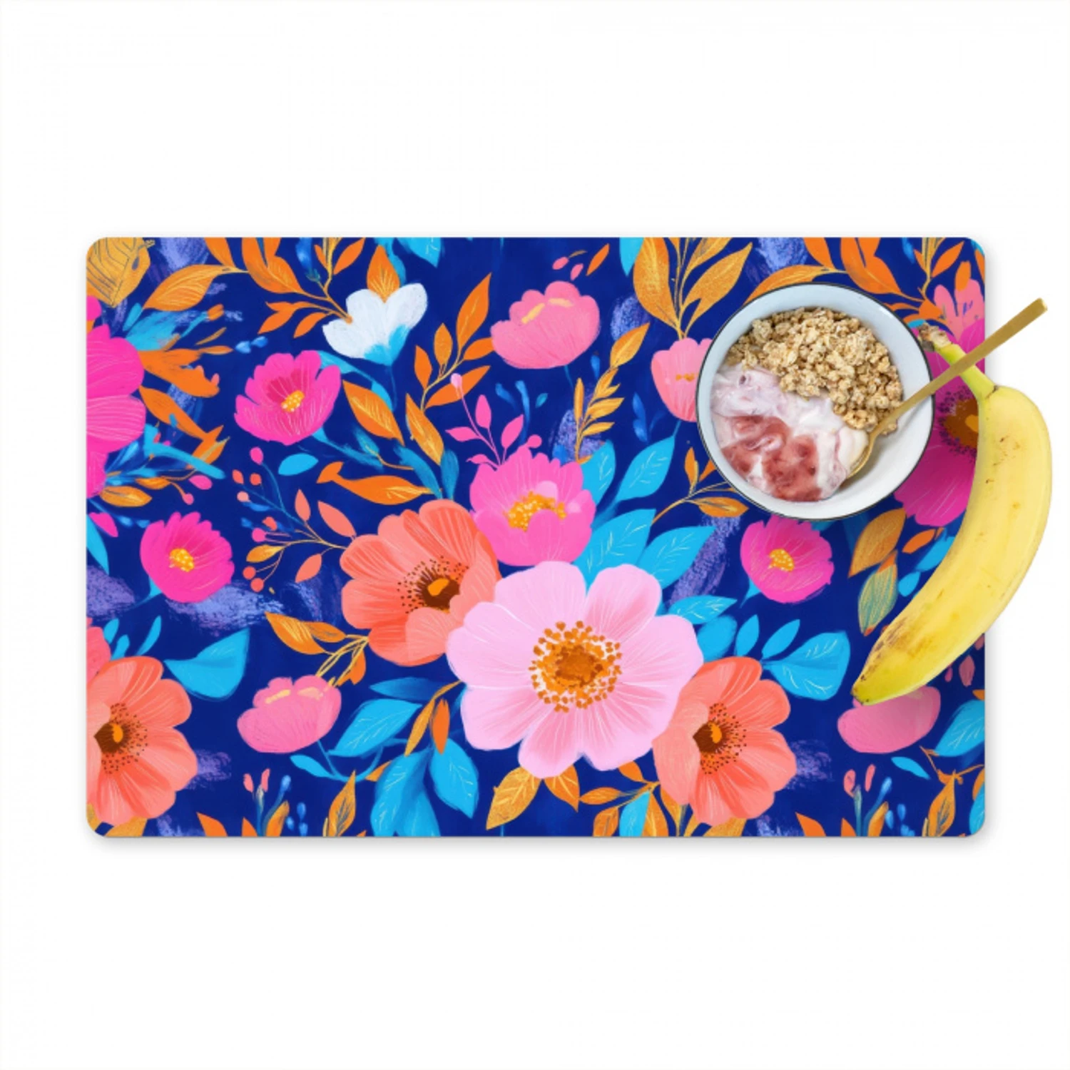Bloemen - Blauw - Roze Placemat vinyl groot -zzzproduct_Kitchenyeah-website