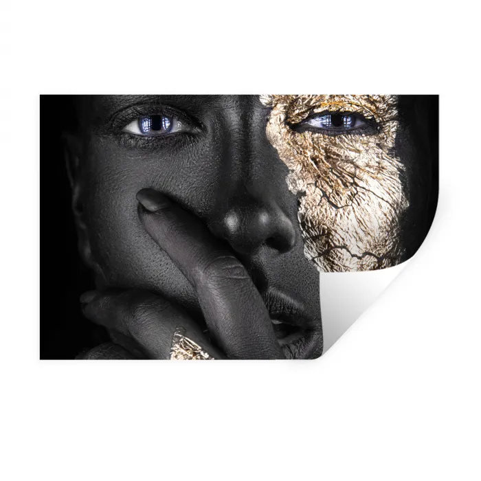 Vrouw - Goud - Zwart - Schmink - Luxe Muursticker klein -3d