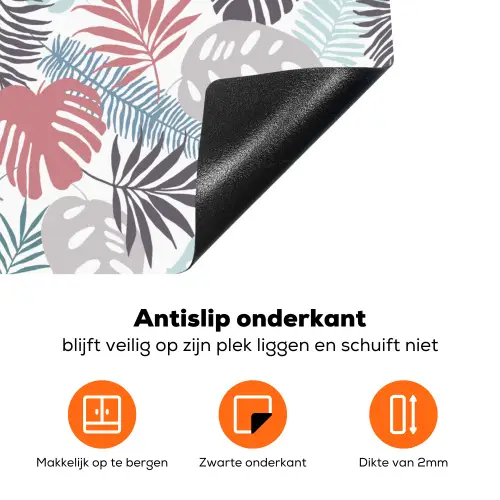 Monstera - Pastel - Bladeren - Tropical Inductie beschermer vinyl 3mm groot -zzzzzzz-td-onderkant