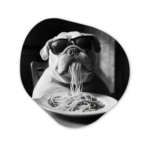 Hond - Bulldog - Pasta - Bril - Stoer - Dieren Wandcirkel Organisch Plexiglas middel -3d