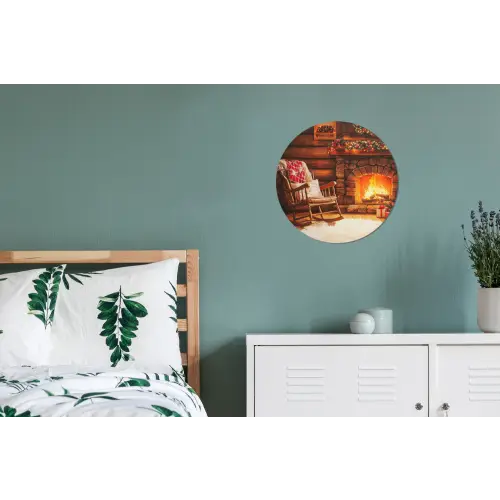 Winter - Kerst - Huis - Openhaard Wandcirkel aluminium klein -slaapkamer