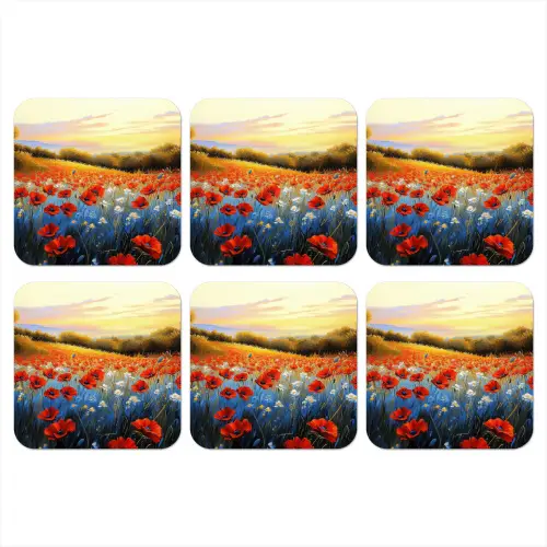 Klaproos - Bloemenveld - Kleurrijk onderzetter kurk middel -3d
