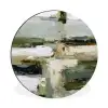 Penseelstreken - Groen - Abstract - Japandi Wandcirkel aluminium klein -3d