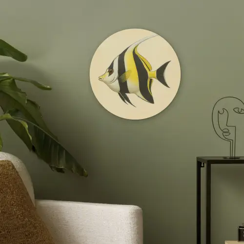 Vis - Sierlijk - Rugvin - Geel Akoestische PET Vilt - Rond klein -sfeer2