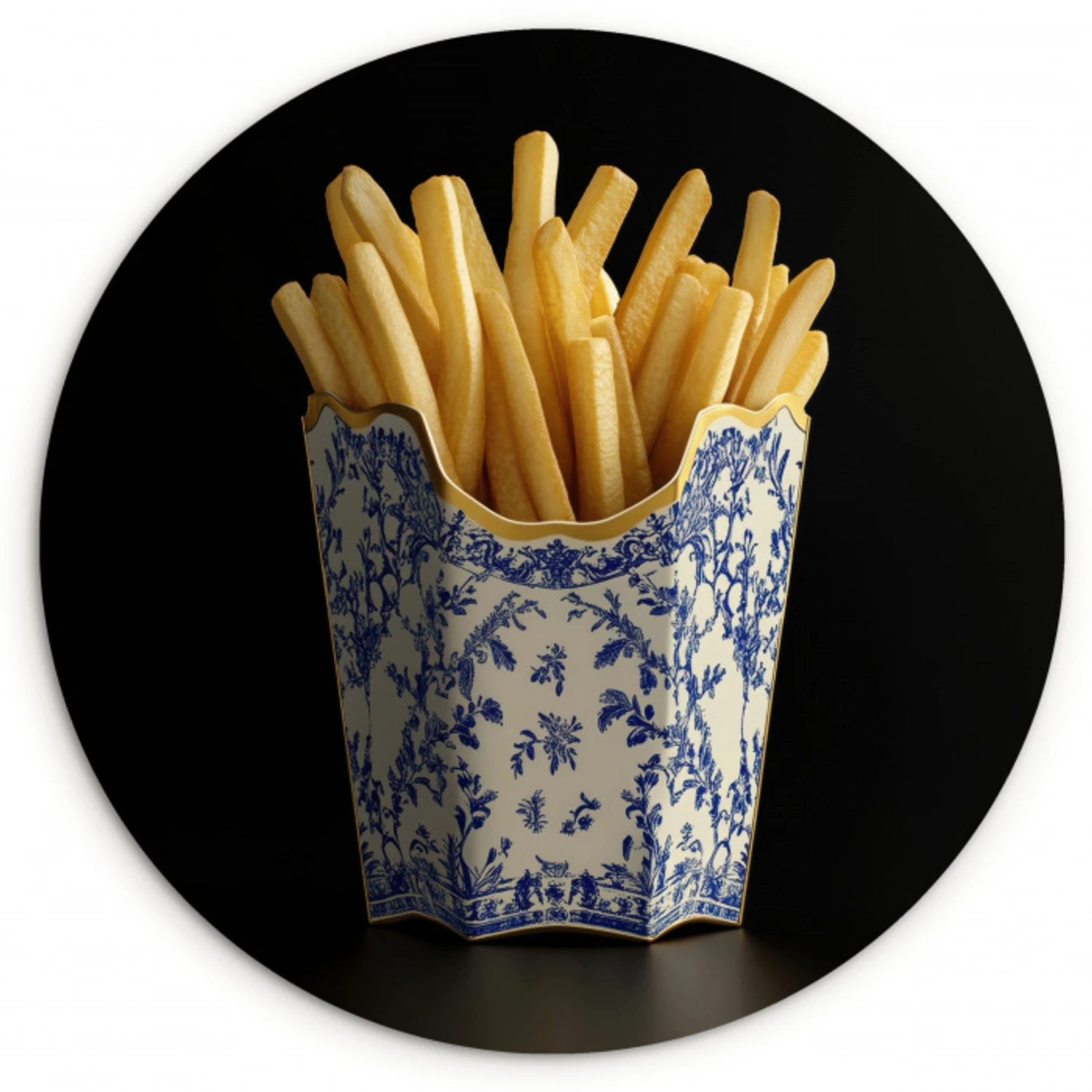 Friet - Porselein - Delfts blauw - Eten Wandcirkel plexiglas klein -3d