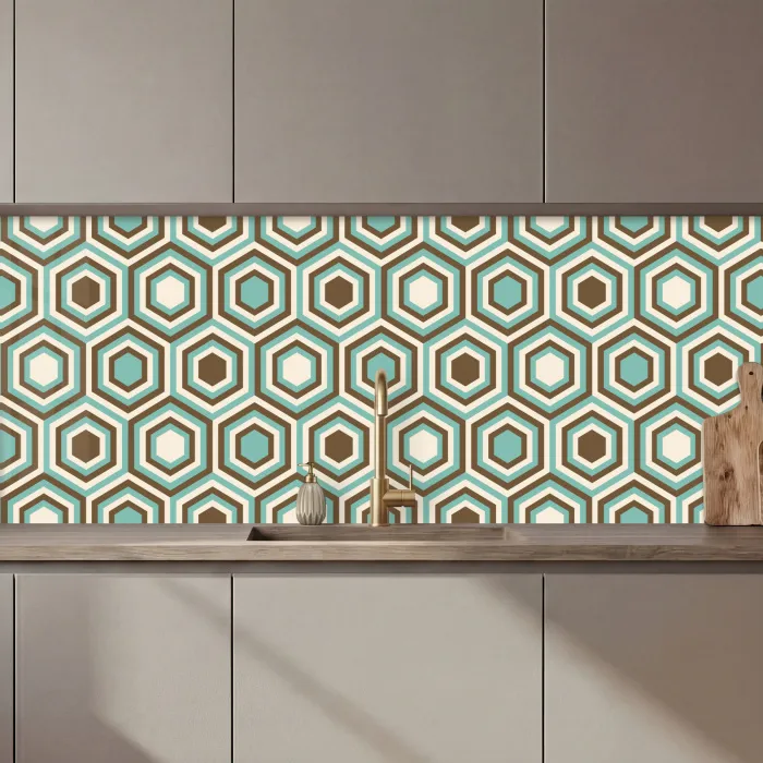 Retro - Honeycomb - Blauw - Bruin keuken achterwand 2 middel 871 zz_3dshopping