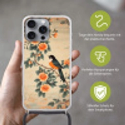 Vogel - Tak - Bloemen - Oranje Hoesje iPhone 16 Pro Max met koord klein -sfeer2_DE