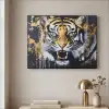 Tijger - Verfspatten - Goud Textielframe zwart klein -sfeer2