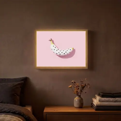 Banaan - Stippen - roze Light Box met batterij (Wandlamp) middel -sfeer4